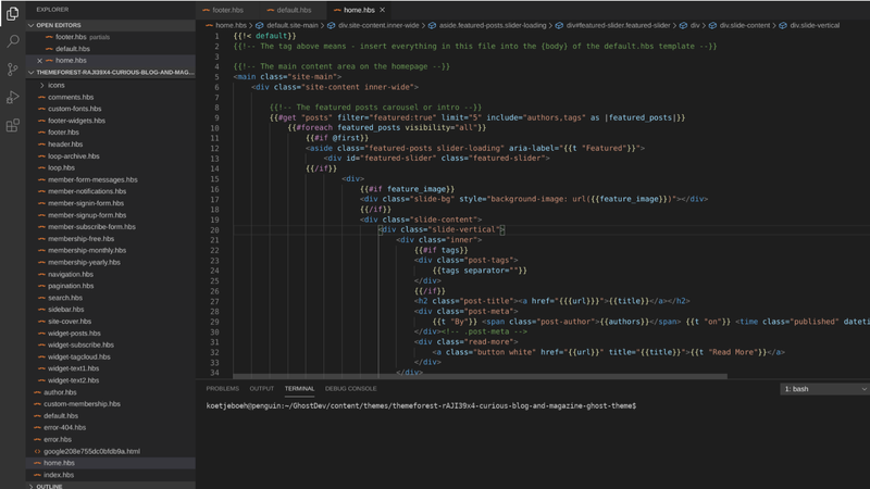 Ghost theme aanpassingen